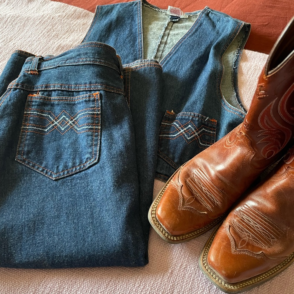 Vintage denim skirt and vest